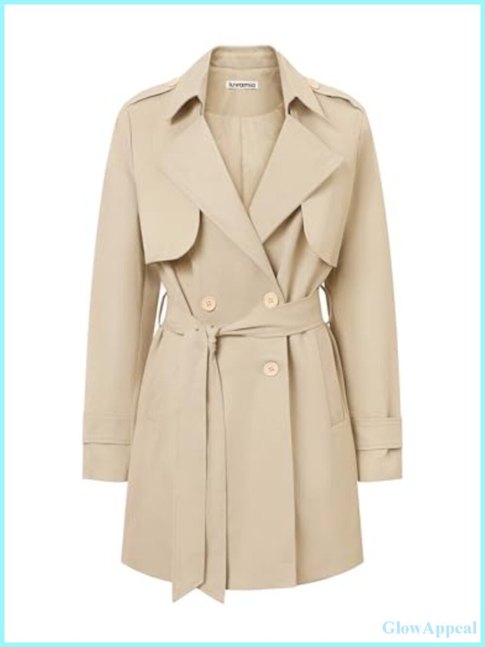 Classic Double Breasted Lapel Trench Coat with Belt, Long Sleeve, Polyester,